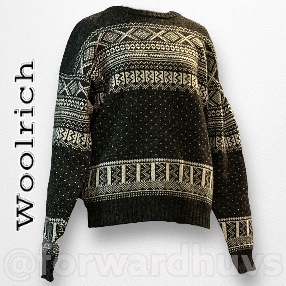 Woolrich Fair Isle Wool Blend Pullover Sweater Gray Men’s Medium - Picture 3 of 9